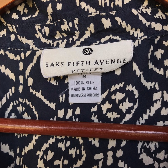 100% Silk Sacks Fifth Avenue Petite Patterned Top - Picture 3 of 3